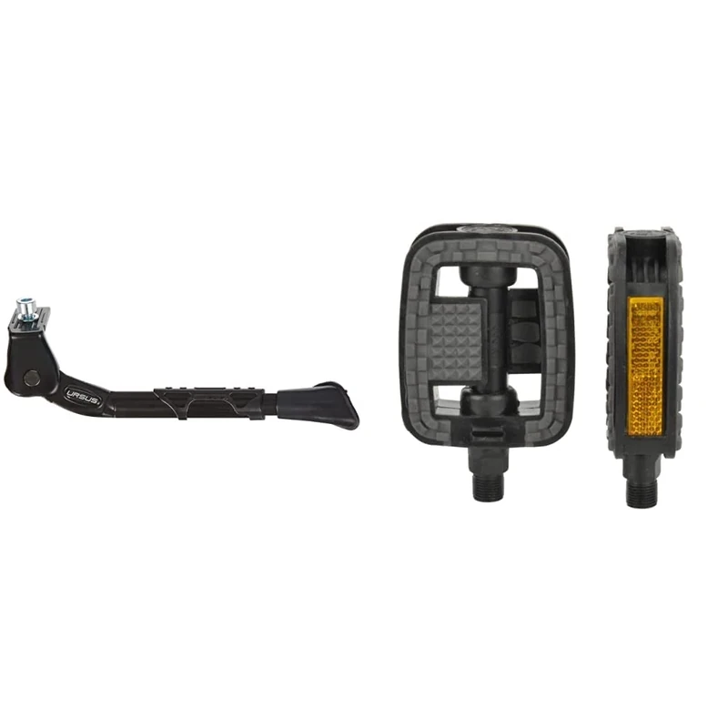Fischer Unisex Sidestativ für 26-28 Zoll Fahrräder, Schwarz, mit Anti-Rutsch Pedalen und Reflektoren für Alle Fahrradtypen
