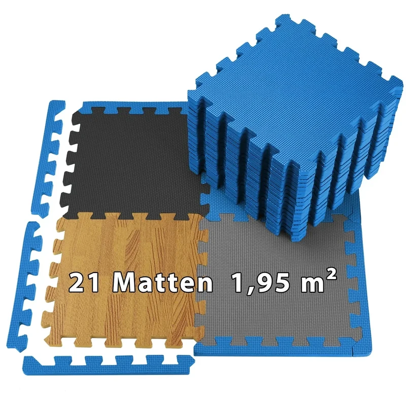 ALPIDEX 1,95 m² Bodenschutzmatte 21 Stück 30x30x1 cm Schutzmatten Set Sportmatte Gymnastikmatte Sportgeräte Matte Fitnessmatte Turnmatte Unterlegmatte Bodenmatte Trainingsmatte Gummimatte, Blue