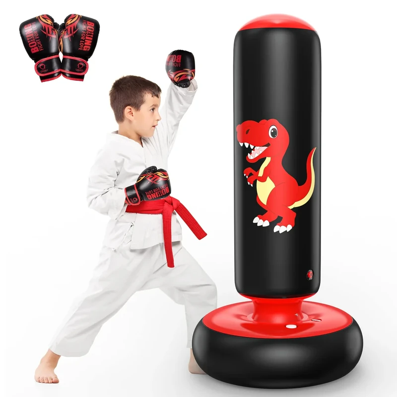 QPAU Boxsack: Aufblasbarer Standboxsack für 3-8 Kinder, Geschenke für Jungen und Mädchen, Boxsack Stehend Kinder Set für die Praxis Karate, Taekwondo, MMA