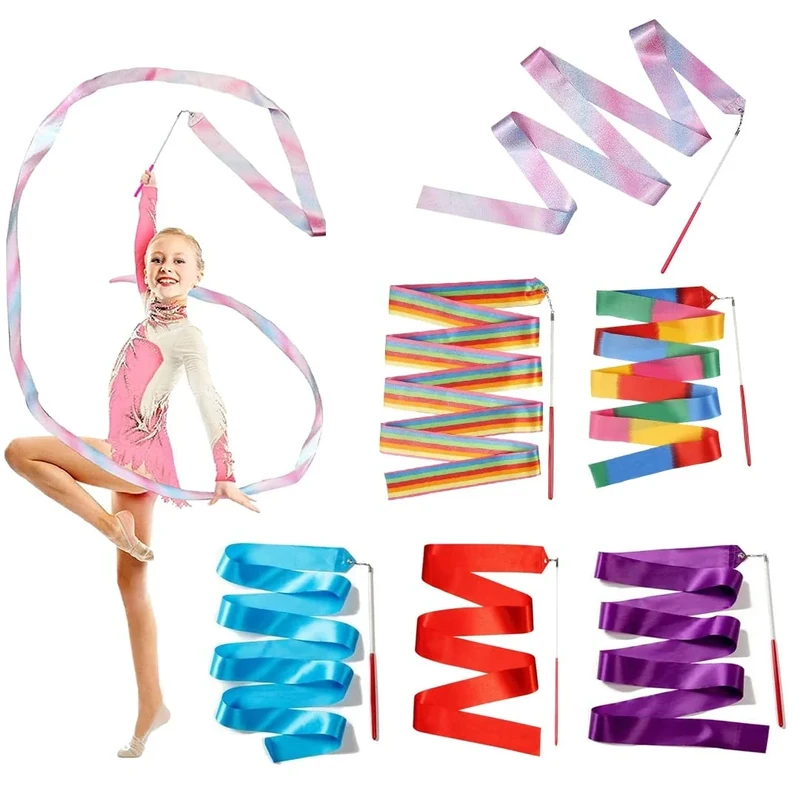 Suitedget 6-Teiliges Kinder Rhythmische Sportgymnastik Band Tanzbänder In Verträumten Farben, Tanzband Gymnastikband Mit Stab Geeignet Für Künstlerische Tanzgymnastik, Kindertanz, Talentshow