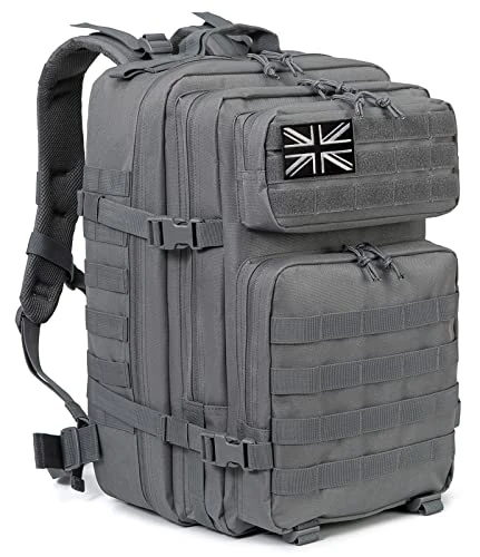 QT&QY Militär-Rucksack, taktisch, 45 l, Molle-Armee-Assault Pack, 3-Tage-Bug-Out-Tasche, Wandern, Treeking, Camouflage, Jagd-Rucksack, UK 7,2 Grau