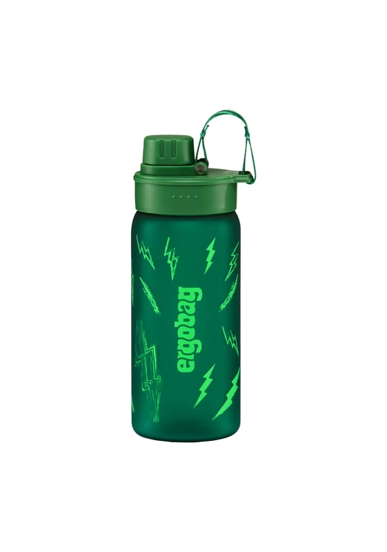 ergobag Trinkflasche Trinkflasche BPA-frei 550 ml, auslaufsicher und Kohlensäure geeignet, spülmaschinengeeignet, Blitze - Dunkelgrün