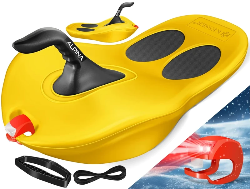 KESSER® Bob Schneebob Alpina Mit LED Licht inkl. Zugseil Schlitten Rodelschlitten Kinderschlitten Zipfelbob Kunststoffrodel Stabil für Kinder & Erwachsene Schneesport Winter Sports ZIPFEL Schlitten