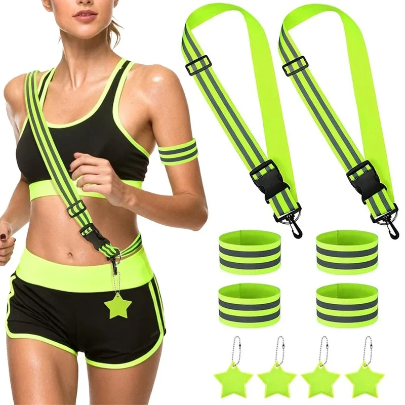 YANSYUN Reflektoren Kleidung Set Beinhaltet 2 Reflektor Gürtel mit Verstellbaren und 4 Reflektorband und 4 Reflektor Anhänger für Kinder & Erwachsene & Hundewandern & Outdoor Sports