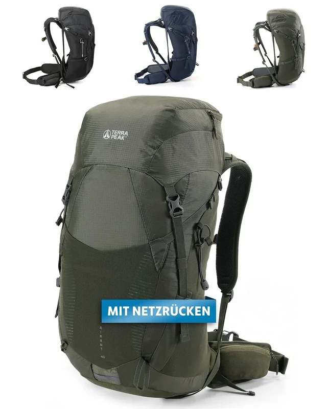 Terra Peak® Premium Wanderrucksack 40L (AIRANT 40) Damen Herren groß grün - Trekking-Rucksack belüfteten Netzrücken & Rückenbelüftung - Daypack Backpack Reise-Rucksack & Tagesrucksack Wandern leicht