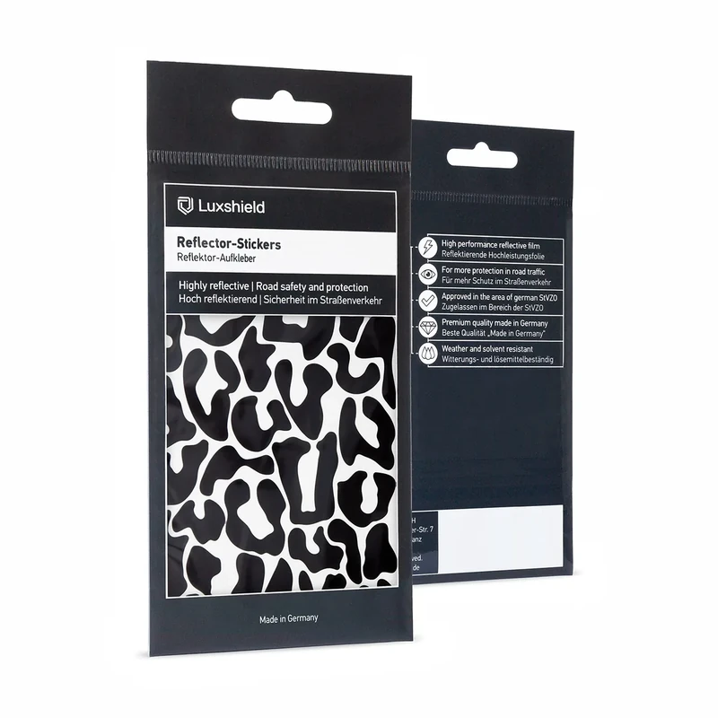Luxshield Reflektoren Sticker Set - Leopard - 6 Bogen - für Fahrrad Roller Kinderwagen - Reflektoren Fahrrad - Reflektoren Kinder