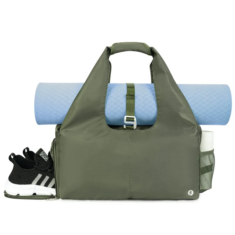Sporttasche Damen Yogatasche Groß Reisetasche mit Schuhfach & Nassfach Tragetasche Herren Fitnessstudio Sport Gym Tasche für Yogamatten, Armeegrün