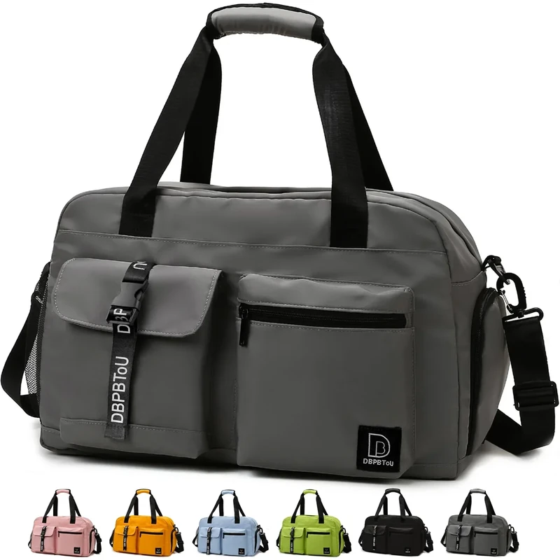 DBPBToU Sporttasche Damen Herren, Reisetasche mit Schuhfach, Trainingstasche mit Nassfach, wasserdichte Weekender Bag, Gym Bag/Schwimmtasche/Saunatasche Verwendet Werden kann (grau)