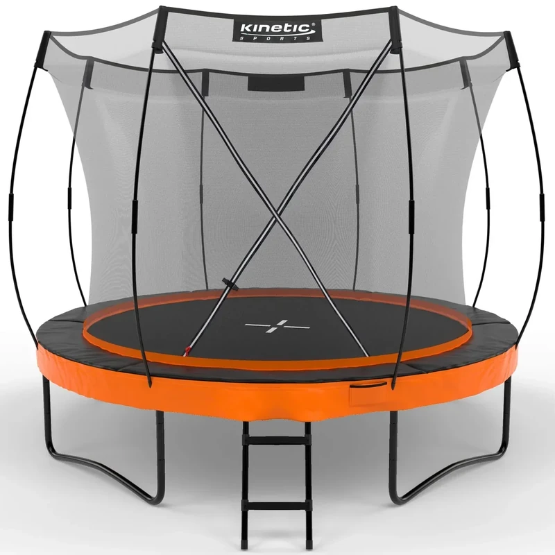 KINETIC SPORTS Trampolin Outdoor 305 cm 'Ultimate Pro' – TÜV Rheinland geprüft, Designed in Germany, Fiberglas Netzstangen, AirMAXX Technologie, Premium Gartentrampolin Kindertrampolin, Sunset Orange