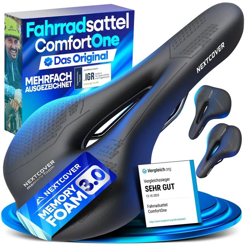 NEXTCOVER® Fahrradsattel - Das Original - mit Memory-Foam 3.0 I maximaler Fahrkomfort I ergonomischer Fahrrad Sattel für Damen & Herren I Fahrradsattel Herren bequem, Sattel Damen bequem weich