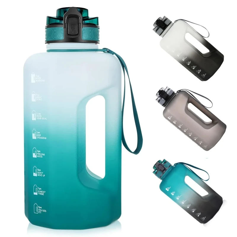GEMFUL BPA-freie 2.2L Trinkflasche Groß - mit zeitmarkierung& Tragegriff - Auslaufsicher sporttrinkflasche -Ideal für Aktivitäten im Freien, Fitness und Camping（Cyan）