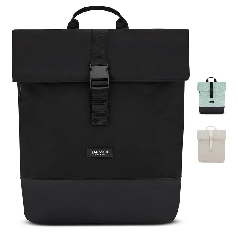 LARKSON Rucksack Damen & Herren Schwarz - Tammo - Rolltop Daypack für Arbeit Uni Fahrrad - Backpack mit 16 Zoll Laptop Fach - Rückenpolsterung & Wasserabweisend