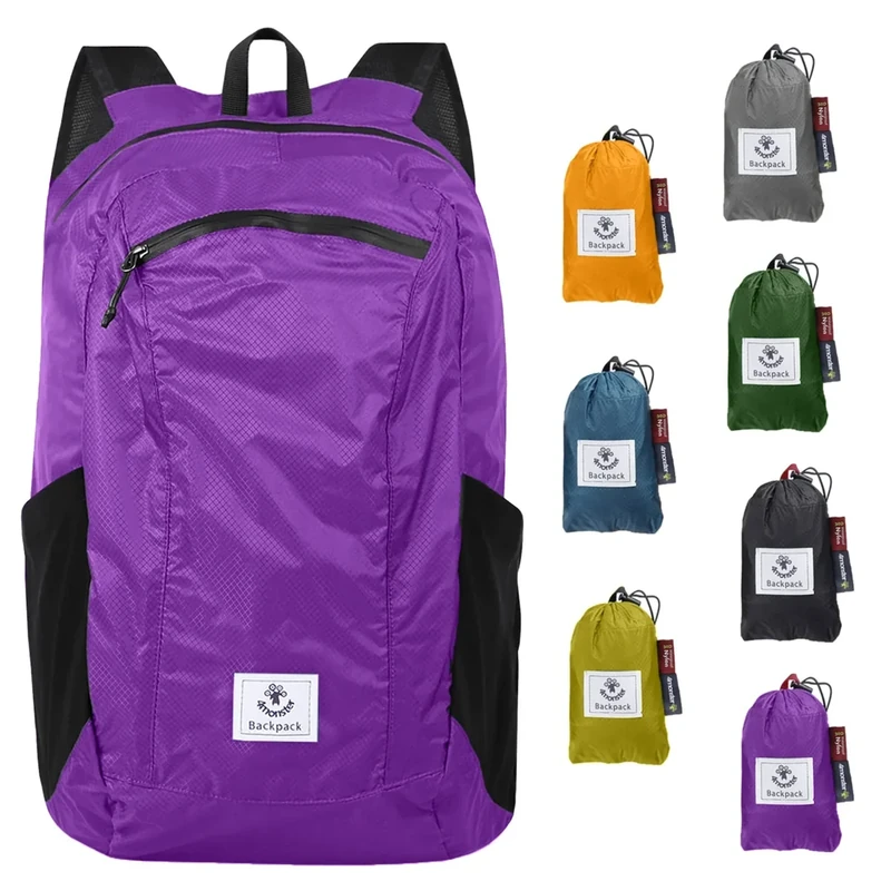 4Monster Faltbarer Rucksack Ultra Leicht, Unisex Tagesrucksack Outdoor, Wasserdichter Wanderrucksack für Camping Wandern Reisen Sport Klettern Radfahren (Violett, 32L)