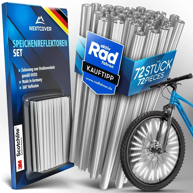 Nextcover® Speichenreflektoren Fahrrad - Das Original - [3M Scotchlite] maximale Sichtbarkeit I StVZO zugelassene Speichen Reflektoren Fahrrad I Fahrrad Reflektoren I Alternative Katzenaugen Fahrrad