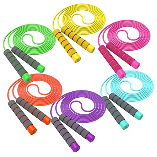 Svkiyang Springseil Kinder 6 Jahre,seilspringen Sport 260CM,3-12 Jahre alt für Jungen und Mädchen ideal für Fitness Training/Spiel/Fett Brennen Übung (Blau-Lila-Gelb-Orange-Rosa-Grün)