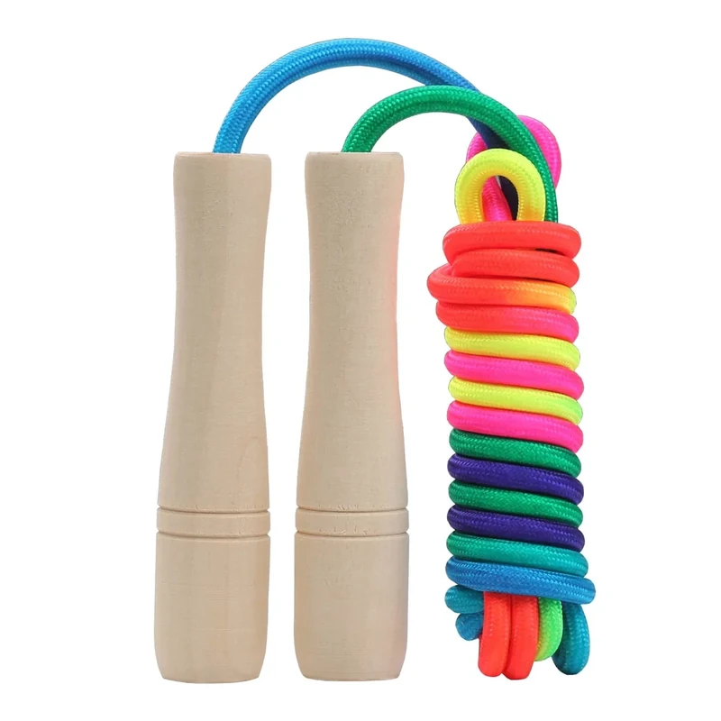 Springseil Kinder, 260cm Verstellbare Seilspringen Kinder mit Holzgriff, Skipping Rope Kids für Jungen und Mädchen