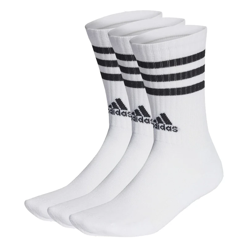 adidas Unisex Kinder 3-Stripes Cushioned Crew Socks 3 Pairs, White/Black, 6-7 Years