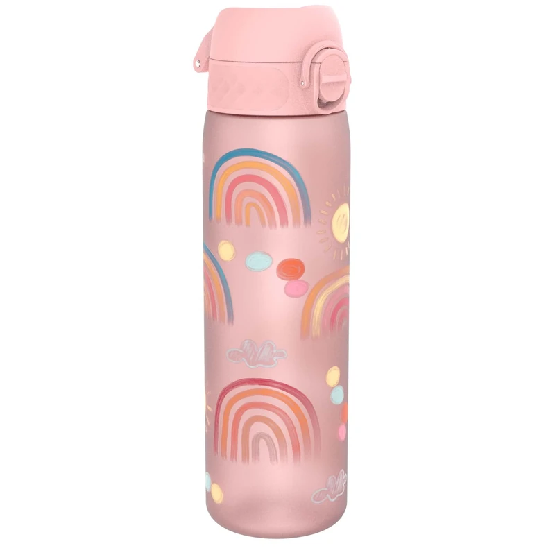 ion8 Trinkflasche, 500 ml, Auslaufsicher, Einhandöffnung, Sichere Verriegelung, Spülmaschinenfest, BPA-frei, Tragegriff, Klappdeckel, Leicht zu Reinigen, Klimaneutral, Regenbogen-Design