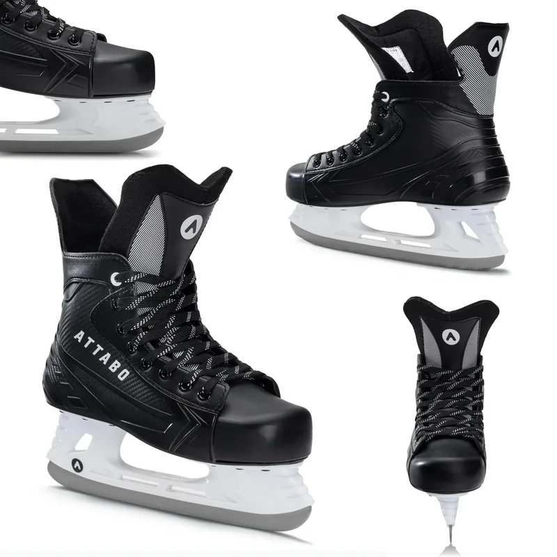 ATTABO Hockey Schlittschuhe Herren in Schwarz Größe 42 EU Eishockey Schlittschuhe mit Schnürung Eislaufschuhe Herren mit Edelstahlklinge Ice Skates Für Anfänger bis 100 kgKomfortabel und Warm - Image 1