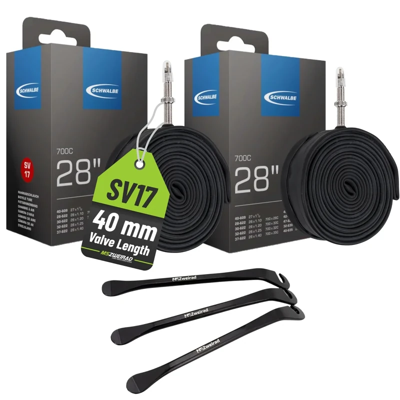 2er Set Schwalbe Fahrrad Schlauch SV17 40mm 28 Zoll (28/47-622/635) inklusive 3 MSZweirad Reifenheber