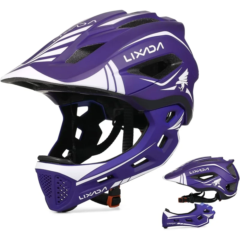 Lixada Fahrradhelm Kinder Helm Fullface Abnehmbar Unisex 52-58cm Children's Helmet 2-In-1 Integrated Größenverstellbar- Mit Abnehmbarem Kinnschutz Helmet inliner Für Fahrräder, Skateboards