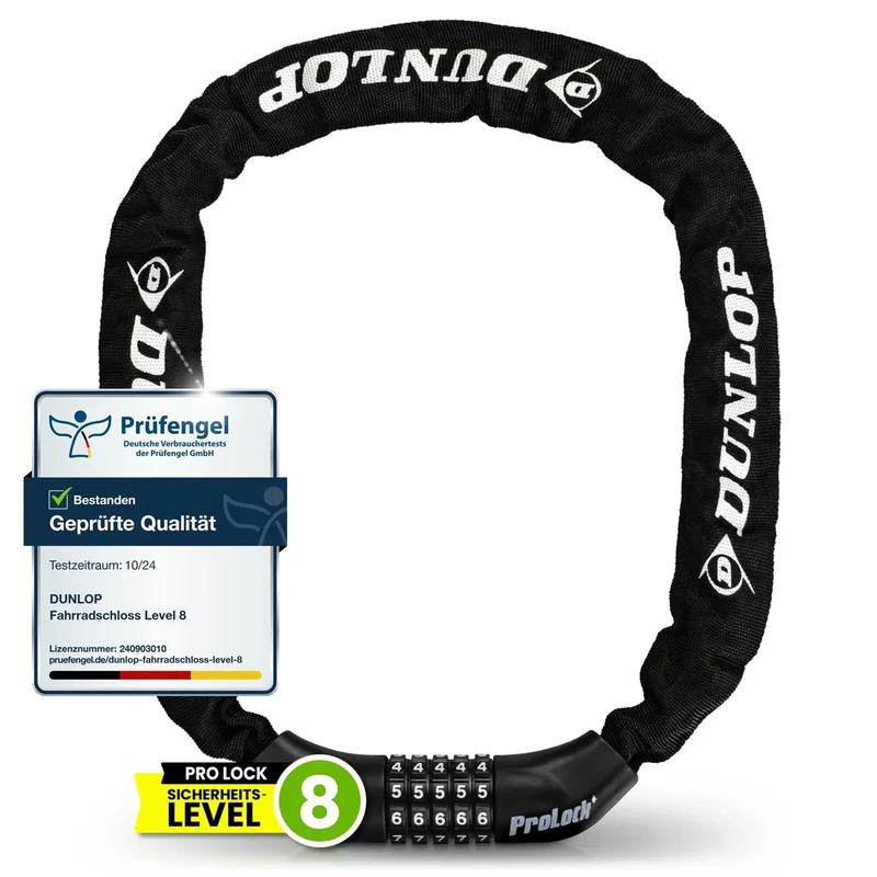 Dunlop Fahrradschloss Zahlenschloss Fahrrad Schloss - Hohe Sicherheit Level 8-100 cm Fahrräder Schloß mit 5er Zahlencode - Kette für E Bike Scooter ebike Zahlen Fahrradschloß Pro Lock, Schwarz