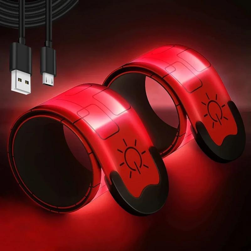 Led Armband Aufladbar, 2 Stück Reflective Leucht Armbänder Licht Armband Leuchtbänder USB Wiederaufladbar Leuchtarmband Reflektorband Nacht Sicherheits Licht für Erwachsene Joggen Herren Laufen