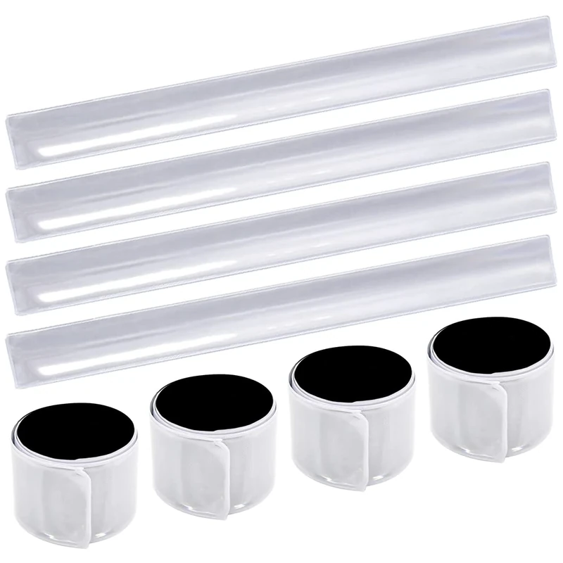 O-Kinee Reflektorband 8pcs，Schnapparmband Reflektor，Reflektorbänder Schnapparmbänder reflektorband Klatscharmband Sicherheitsband für Jogger und Radfahrer(Weiß 8 pcs)