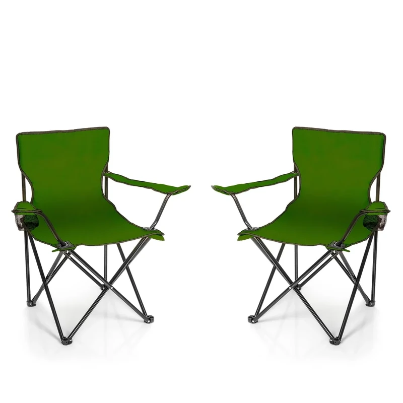 BigDean 2X Faltstuhl GRÜN Campingstuhl Anglerstuhl mit Getränkehalter & Tragetasche - Anglersessel klappbar - Klappstuhl Gartenstuhl Faltstuhl Relaxsessel Angelsessel faltbar