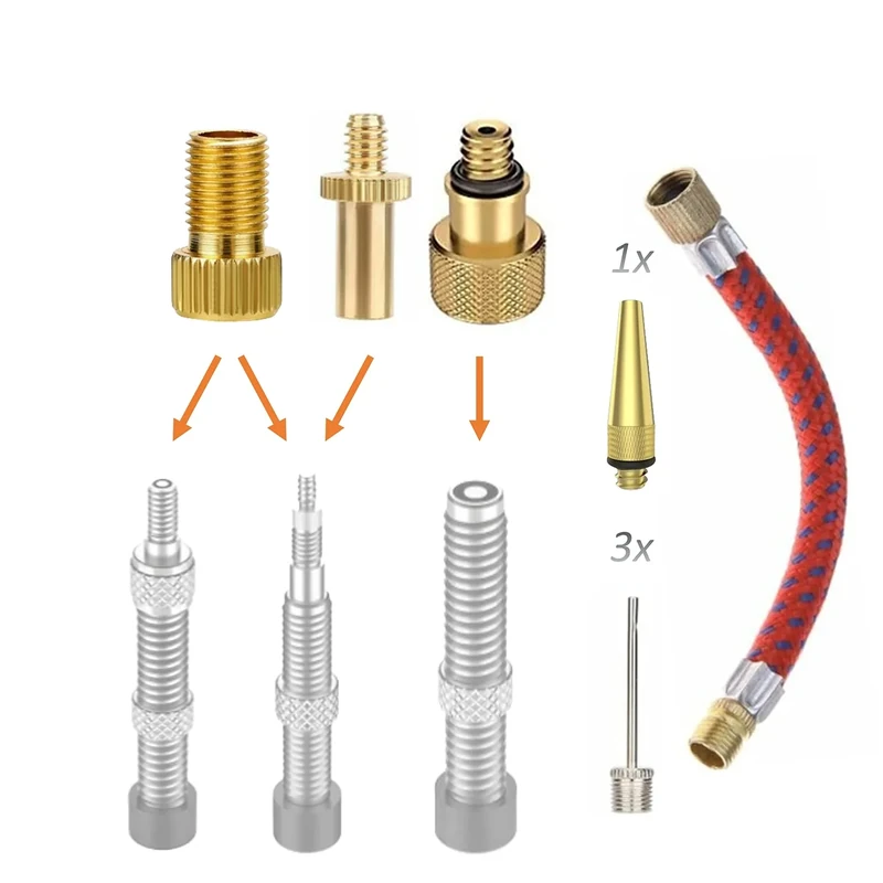 Manovella Ventiladapter Set 8-teilig für Fahrradpumpe & Ballpumpe – Adapter für Autoventil, Dunlop, Presta – inkl. Verlängerung, Ballnadeln & Luftmatratzenaufsätze – Universal Luftpumpen Zubehör