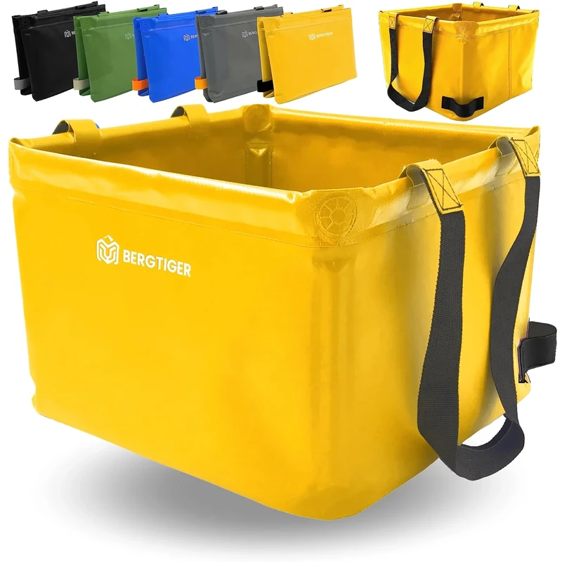 BERGTIGER® Faltschüssel Camping 18/22/26L mit EXTRA GRIFF I Faltbare Outdoor Spülschüssel & Spülwanne I Waschschüssel faltbar zum Abwaschen I robustes Camping Zubehör (Sonnengelb/Schwarz - 18 Liter)