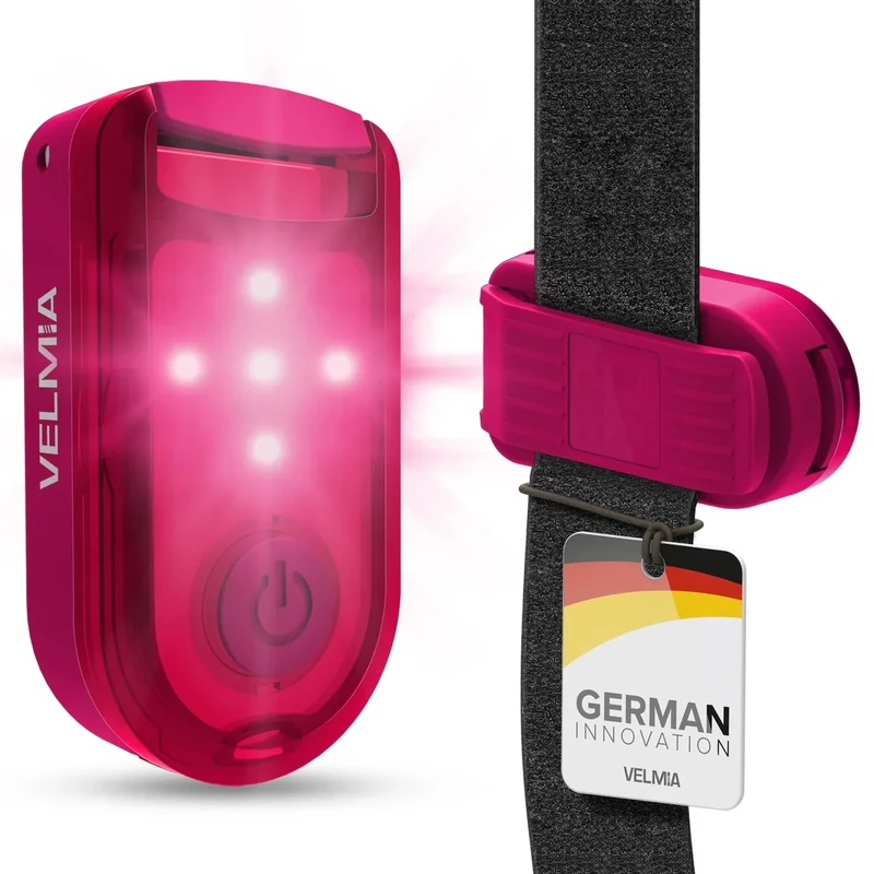 VELMIA Sicherheitslicht [2er Set] für maximale Sicherheit durch Sichtbarkeit I Reflektoren für Kinder, mit anti-Break Clip Halterung und Klettbänder zur optimalen Befestigung (Neon Pink) - Image 1