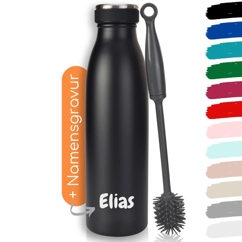 Milu® Trinkflasche mit Gravur personalisiert - als Geschenk-Idee Ostern, Vatertag, Muttertag, Weihnachten, Einschulung, Liebesgeschenk, Geburtstag, Frauen und Männer Mama Papa Kinder (750ml + Gravur)