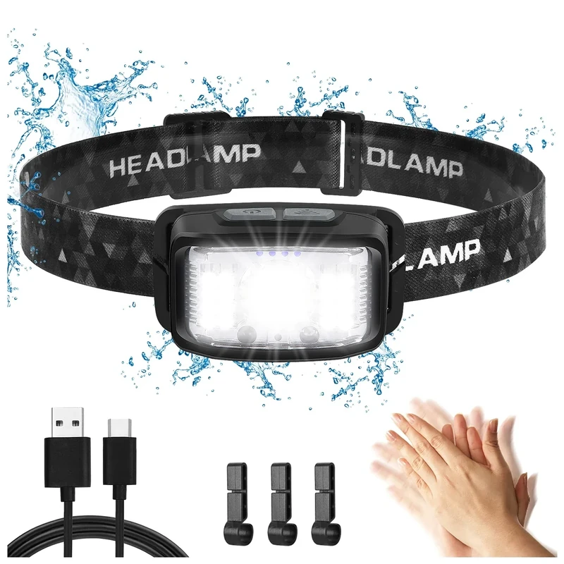 Aaizplz Stirnlampe LED Wiederaufladbar 2000 lumen,Superhell Sensor 16 modi Stirnlampe kinder Aufladbar Rotlicht,IPX6 Wasserdicht Stirnlampen Batterie Fürs Kinder und Erwachsene