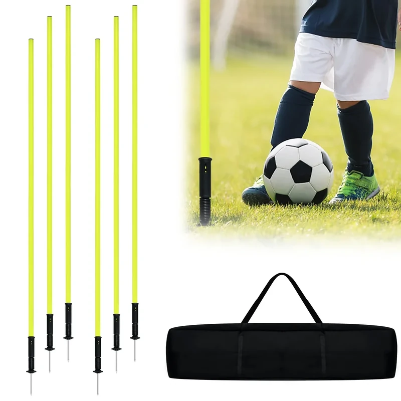 YRHome Slalomstangen Fussball Set 180cm Slalom Poles 6 Slalom Stangen mit Erdspieß Sprunghafte Agilität Stangen Fussball trainingszubehör für Koordinationstraining, Slalom, Fußball, Hundetrainingsset