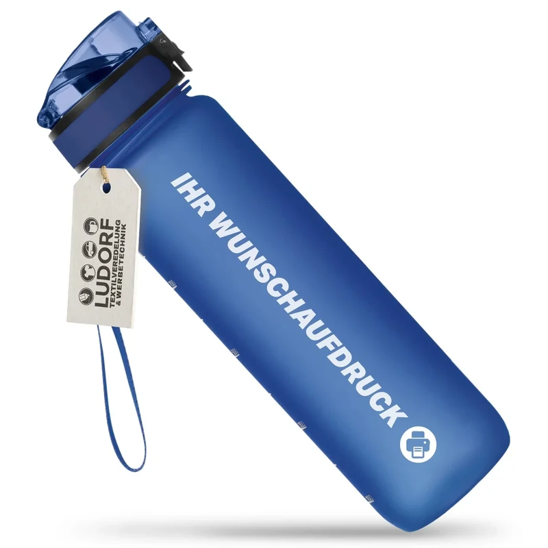 #teamludorf CAMPOS Trinkflasche 1L Blau – BPA-frei, auslaufgehemmt – Sportflasche für Fitness & Arbeit – personalisierbar – Tritan Wasserflasche mit Handschlaufe
