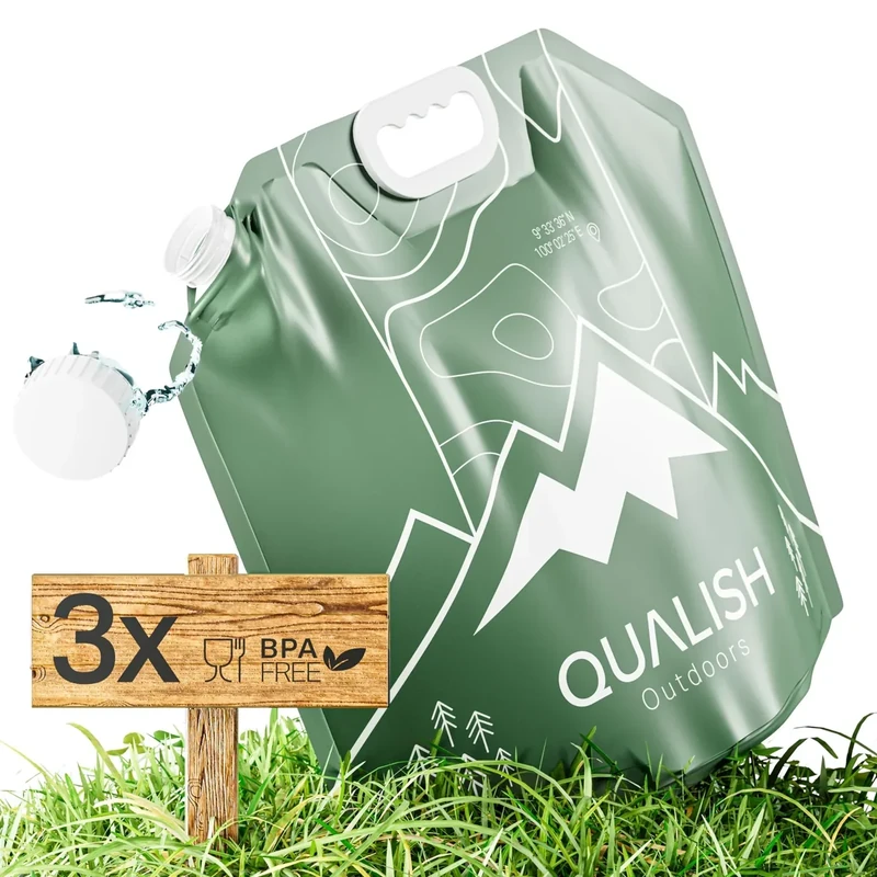 QUALISH® Wasserkanister Faltbar - BPA frei & Lebensmittelecht - Praktisches 3er Set - 10L - Mit integrierter Aluminiumschicht - Faltbarer Wasserkanister Camping Trinkwasserkanister Wasserbehälter