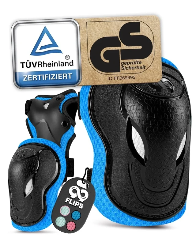 99FLIPS Knieschoner Kinder 3 Jahre mit GS [6er Set] - GRIND - S/M Blau - Schoner Inliner Kinder - Knieschützer Protektoren für Skateboard ab 5 Jahre - Schoner Inliner