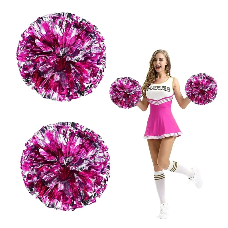 GEFIRE Pompons Cheerleading 2 Stück Cheerleader Pompons Silber Rosenrot Sportkader Cheerleader Pompons Metallisch Cheerleader Pompons Cheerleading Pompons Tanzpompons Sportspiel Teamgeist
