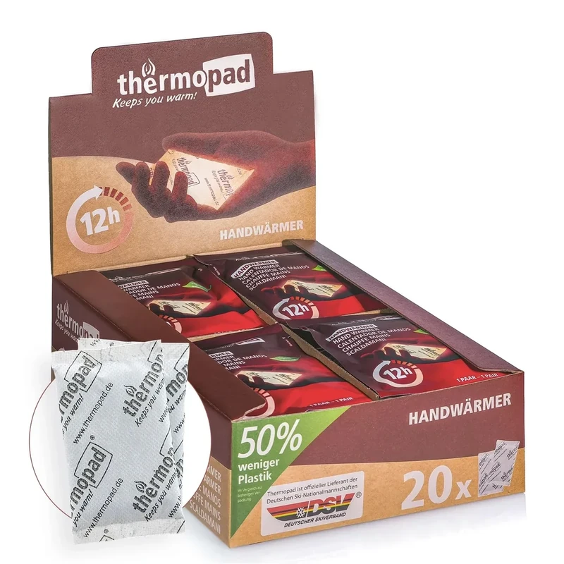 THERMOPAD Handwärmer – DAS ORIGINAL: 20 Paar Wärmepads für 12 Stunden Wärme I 50% weniger Plastik I Sofort einsatzbereite Taschenwärmer I Heatpad – ideal für Outdoor I Wärmekissen für Handschuhe