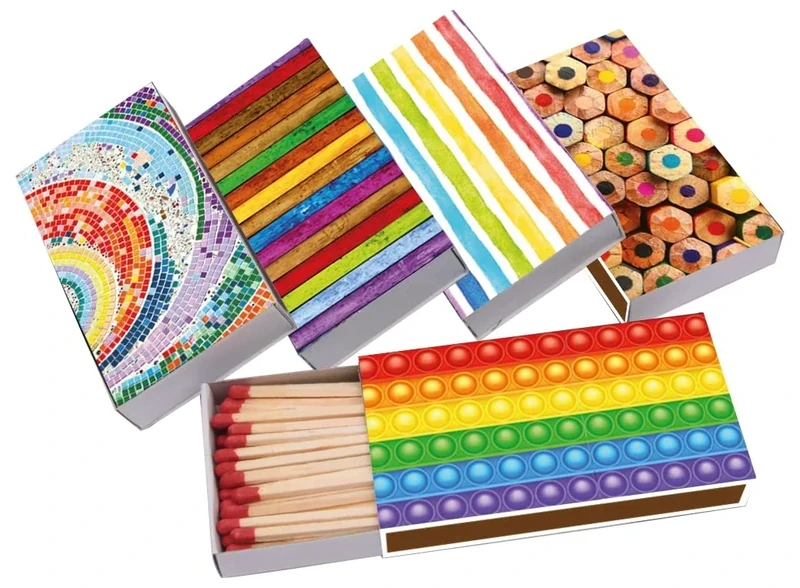 jameitop® 5 x 45er Packungen XL Streichholzschachteln, 10cm mit Regenbogen/Pride/Peace Design Streichhölzer Zündhölzer