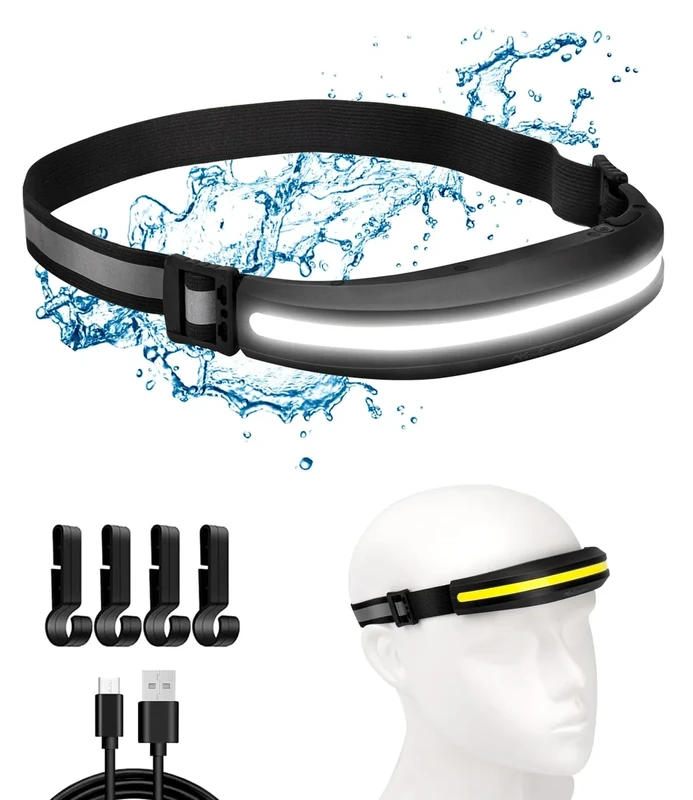 Nalezuns LED Stirnlampe, Wiederaufladbar, 230° Ultra Weitwinkel, IPX4 Wasserdicht, 4 Lichtmodi Stirnleuchte Scheinwerfer, Headlight für Joggen, Campen, Wandern & Outdoor