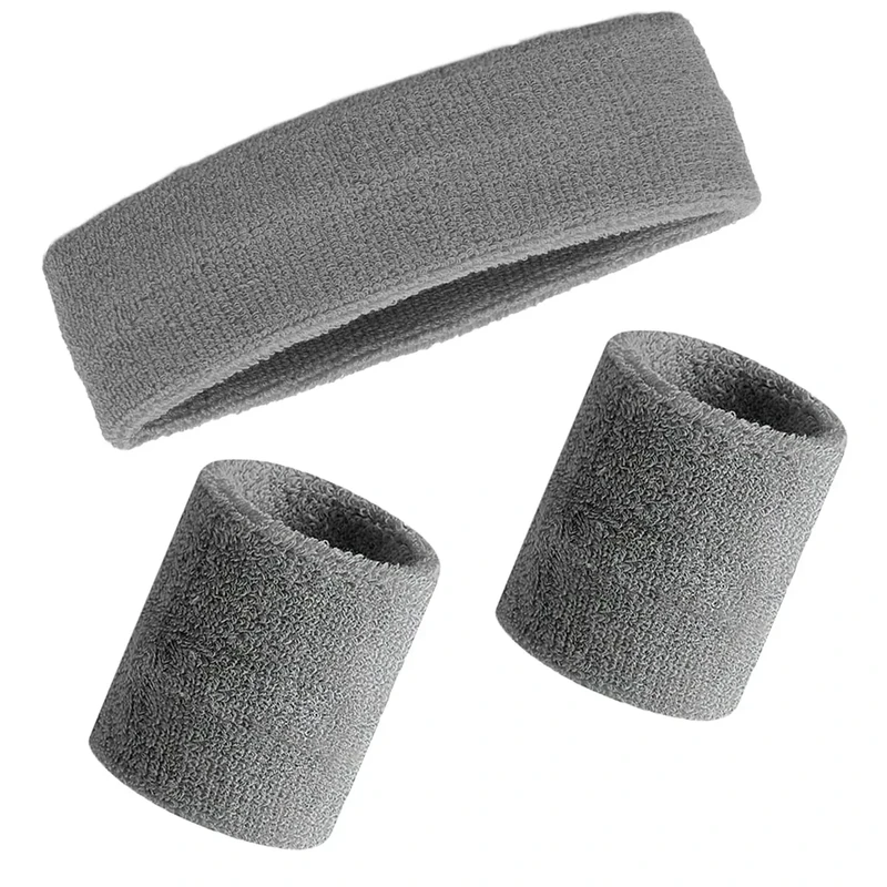 Ailiver Schweißbänder Set Sport Wristbands Headbands 3 Stück, Sport Schweißband Armband Stirnbänder für Fußball Basketball Tennis Gymnastik (Grau)