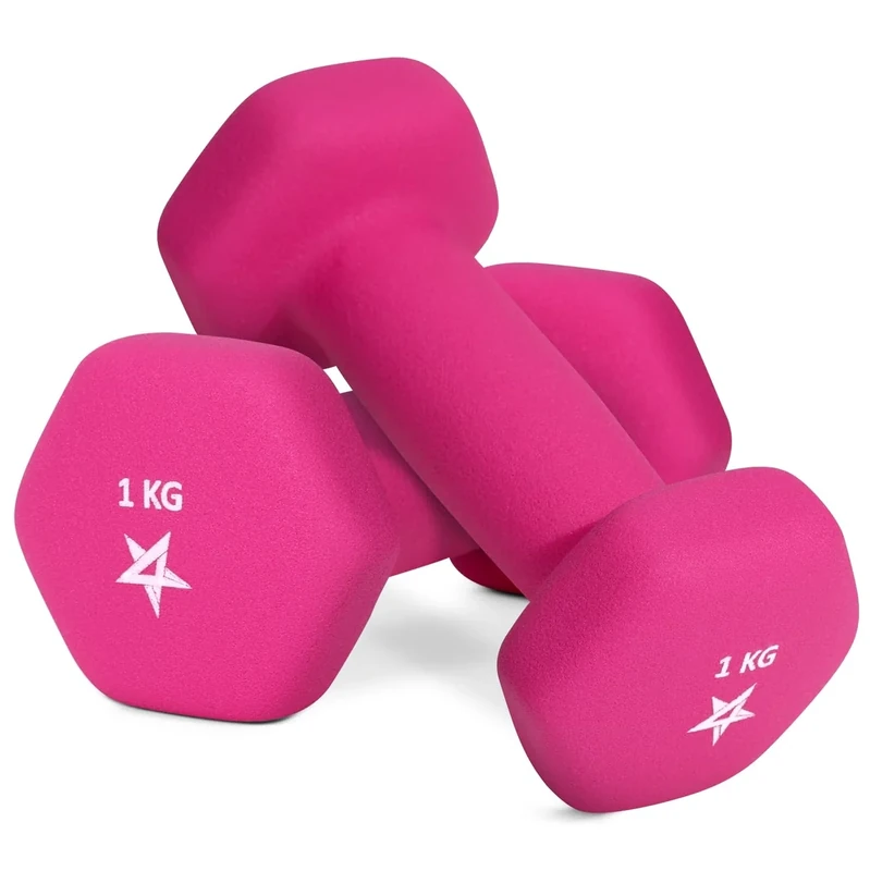 Yes4All G1EK Hex Neopren Hanteln Set Gewichte für Krafttraining Yoga Pilate - Kurzhanteln 2er set, Dumbbells Set für Frauen Männer, 1 kg hanteln 2 er set, rosa