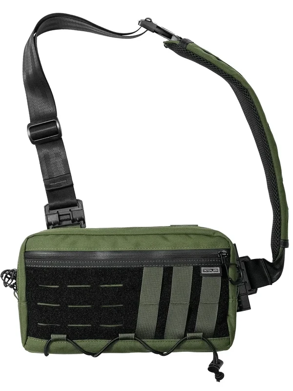 TACTICAL_GEEK Cache L3 EDC Leichter Sling Bag Chest Crossbody Bag, Nylon Umhängetasche, Bauchtasche Schultertasche Brusttasche mit Verstellbarer Schultergurt für Reise Schule Wandern, Grün