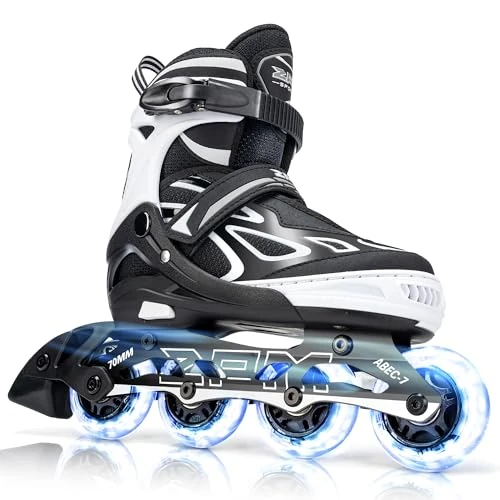 2PM SPORTS Vinal Mädchen verstellbare blinkende Inline-Skates, alle Räder leuchten auf, lustige, leuchtende Skates für Kinder und Männer, weiß, groß
