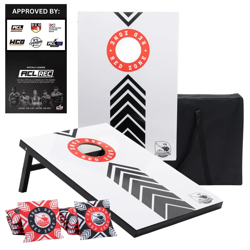 Offizielles Cornhole Set 90x60 - Red Zone - 2 Bretter - 2x4 Taschen (90x60 MDF RED Zone)