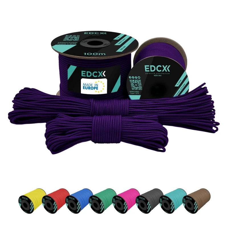 EdcX Paracord 2mm Nylon Paracord 275 (15, 30, 50 und 100 m) – 100% Nylonseil, 3-adrige Schnur, Nylonschnur 2 mm in vielen Farben (Purple, 50 m)