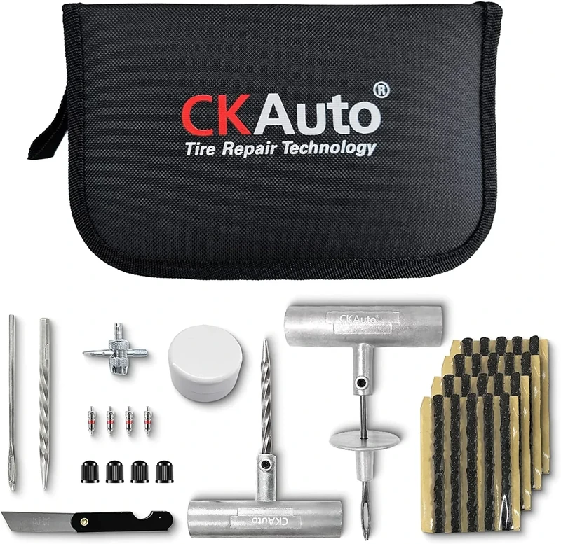 CKAuto Universal Tire Repair Kit, EIN schweres Auto-Notfallwerkzeug-Set für die Reparatur von Reifenpannen, 36-teiliger Wert-Pack, Reifenflicken-Kit für Autos, Motorräder, Lastwagen, Wohnmobile usw