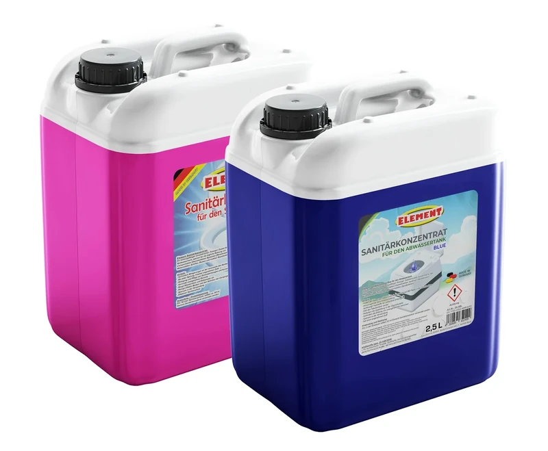 Sanitärflüssigkeit für Campingtoiletten I Set 2 x 2,5 Liter I BLUE & Spülwasssertank I für Frisch- und Abwassertank I Chemietoiletten Zusatz I Camping WC I Abwassertank I Sanitärkonzentrat